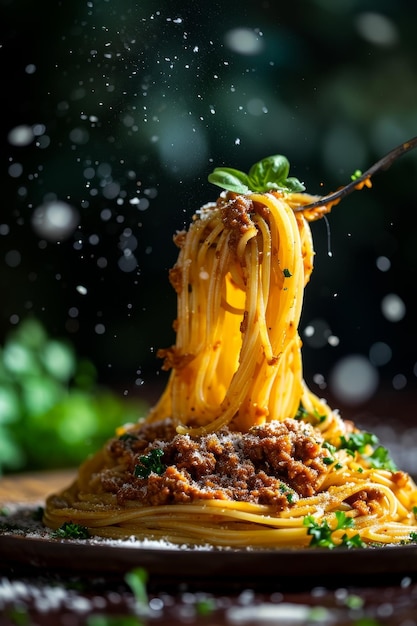 Cooked pastaspaghetti bolognese in a plate pasta