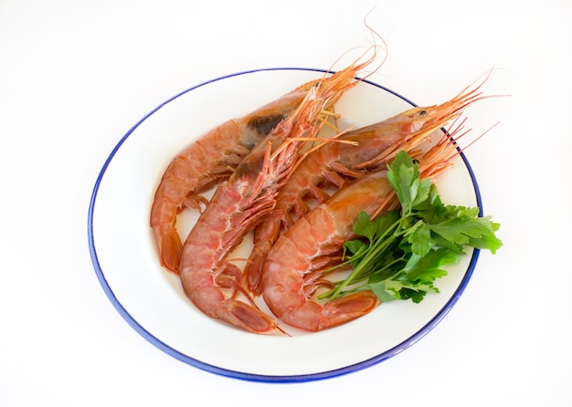 Cooked prawns served on a plate