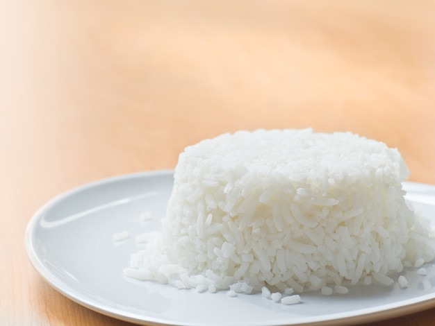 cooked rice ready to serve on white