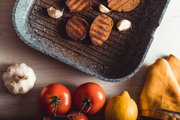 Cooked seitan dishes, vegan and vegetarian food