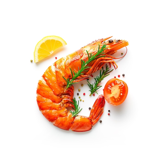 Cooked Shrimp With Slice of Lemon Generative AI