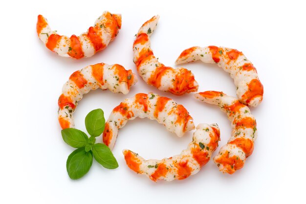 Cooked shrimps isolated on white background.