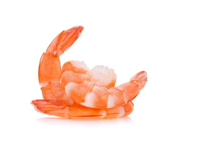 Cooked shrimps isolated on white background.