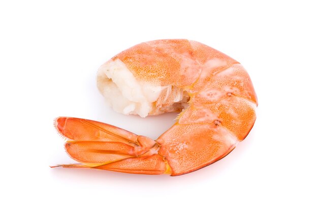Cooked shrimps isolated on white surface