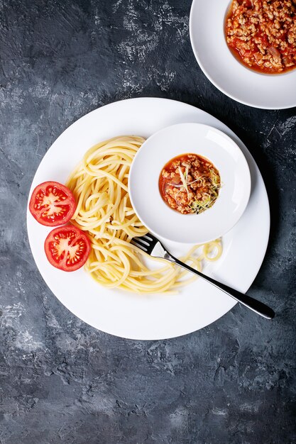 Cooked spaghetti bolognese