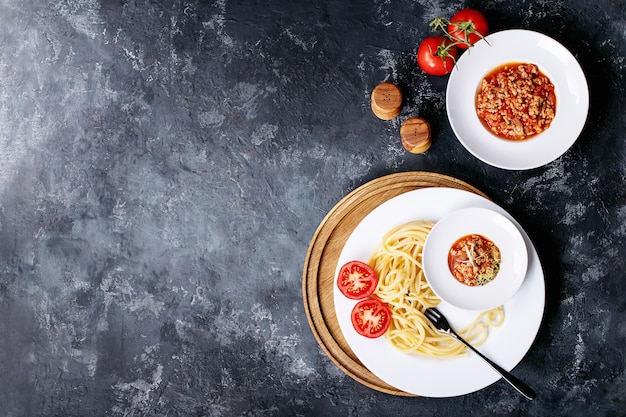 Cooked spaghetti bolognese