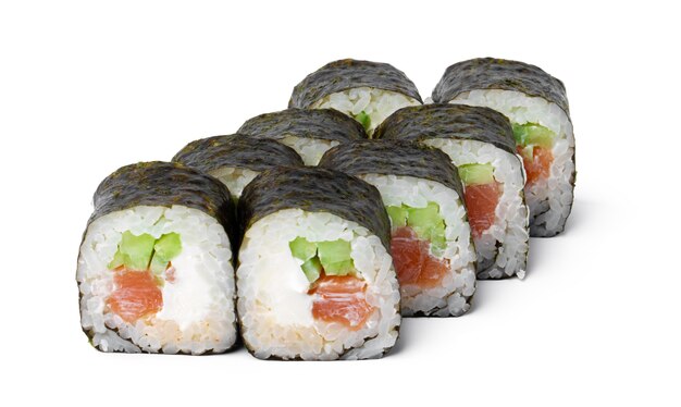 Cooked sushi roll isolated on white