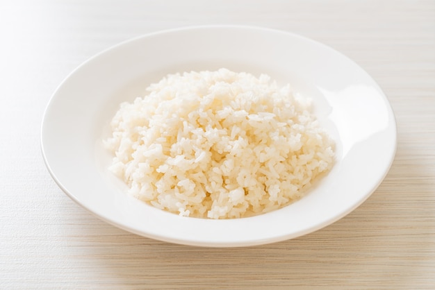 cooked Thai jasmine white rice on plate