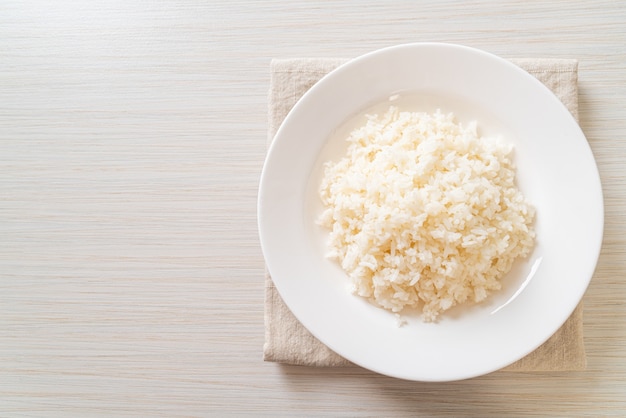 cooked Thai jasmine white rice on plate