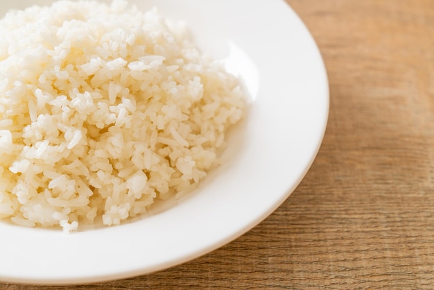 cooked Thai jasmine white rice on plate