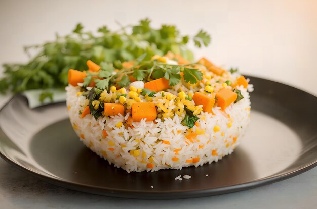 cooked vegetarian rice with vegetables and herbs