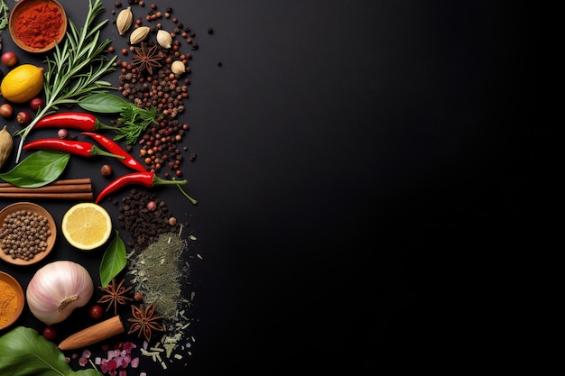 Cookery Banner Spices and herbs on a black