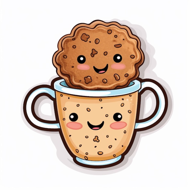 写真 一杯のコーヒーを持つクッキーとクッキーの漫画のキャラクター