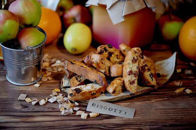 Cookie biscotti a jar of honey and fruitThe atmosphere of warmth and coziness Vitamins for ill