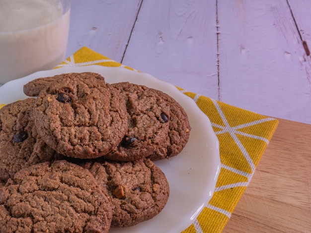 The cookie chocolate chip on white disc for food  concept