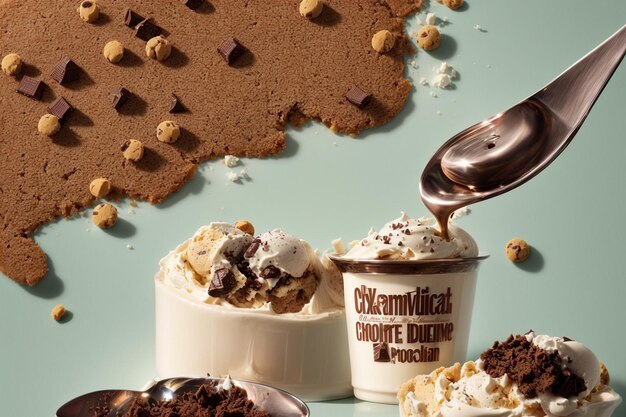 Cookie dough ice cream in a cup with chocolate chip