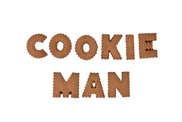 Photo cookie man text, word, sign makes from cookies