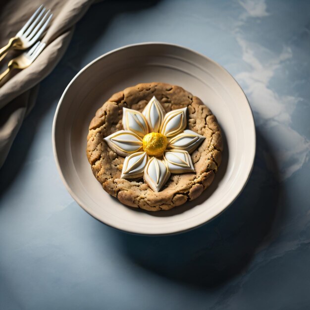 Photo cookie photography with cream flower decoration