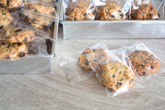 Cookie in plastic wrap packaging.