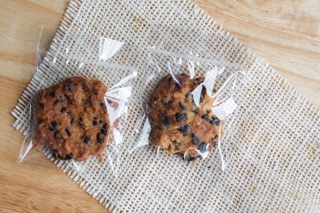 Cookie in plastic wrap packaging.