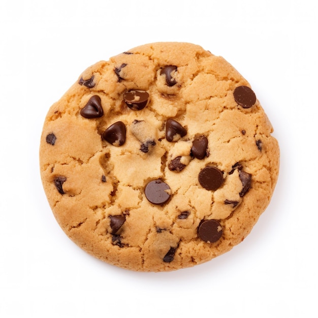 A cookie with chocolate chips on a white background