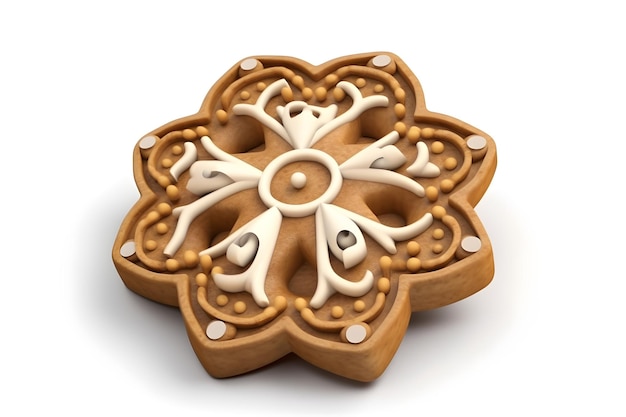 A cookie with a flower shaped decoration on it.