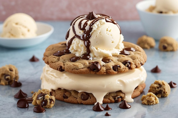 Cookie with ice cream on top and the middle