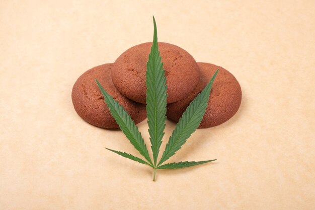 Cookie with THC, sweet food with cannabis.