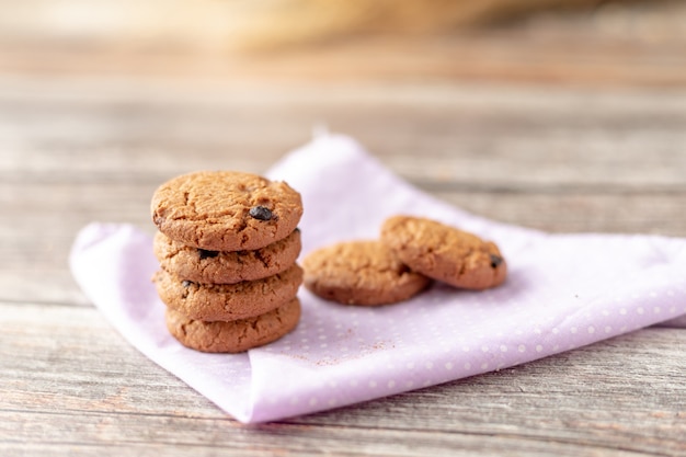 Cookies are stacked on handkerchiefs