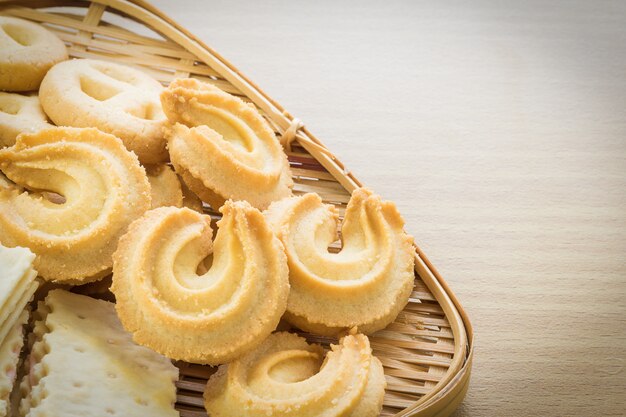 Cookies in bamboo bowl