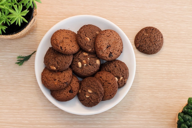 Cookies on black background chocolate chip cookies