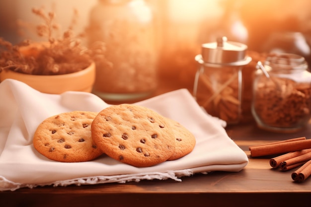 cookies on blurred soft brown and white color background for cooking design