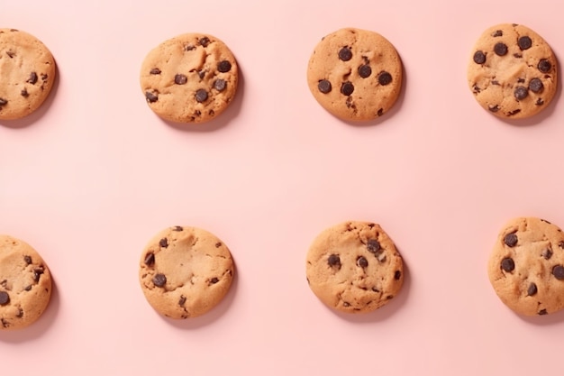 Cookies chip photography on pink background