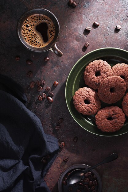 Cookies chocolate rings and coffee