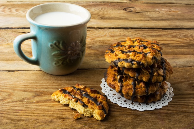 Cookies coating chocolate and milk