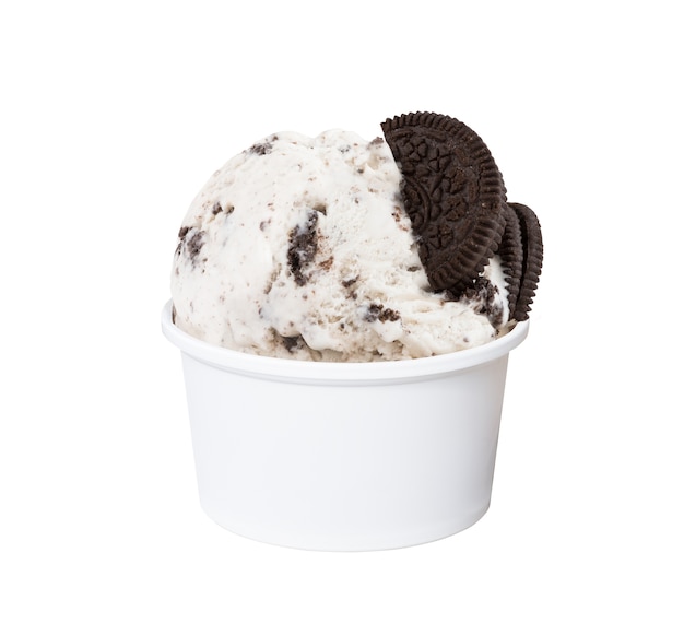 Cookies and cream ice cream in white cup isolated 