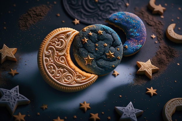 Cookies crescent and star on for Ramadan