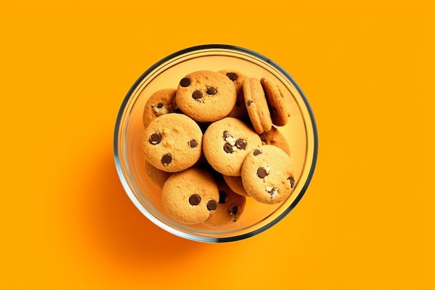 Cookies in a glass bowl on solid background