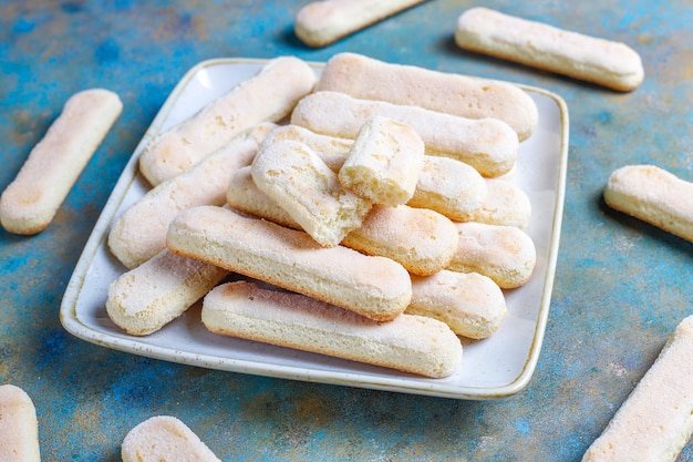 Cookies Ladyfingers, Savoiardi, sweet sponge cakes ,top view