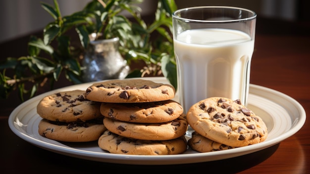 Cookies in plate and glass of milk