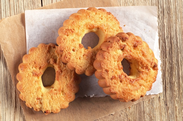 Cookies rings with nuts on on the table