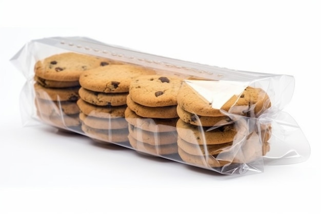 Cookies in transparent packaging Close up Isolated on white background