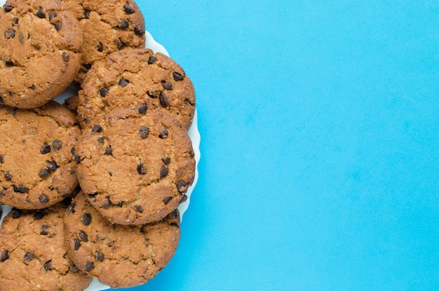 Cookies with chocolate on a blue backgroundHomemade cake