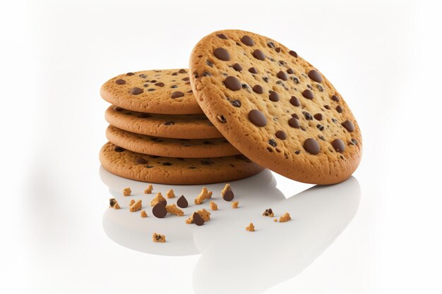 Cookies with chocolate chips isolated on a white backdrop