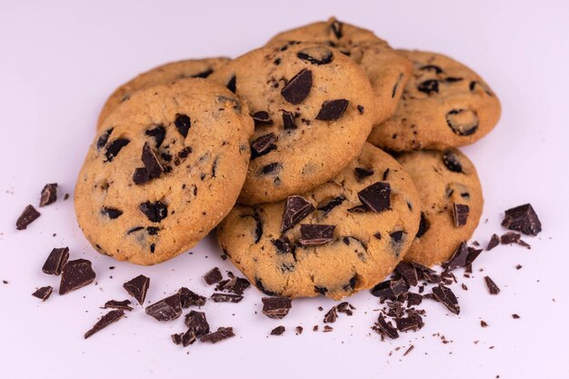Cookies with chocolate chips on a white plate Closeup