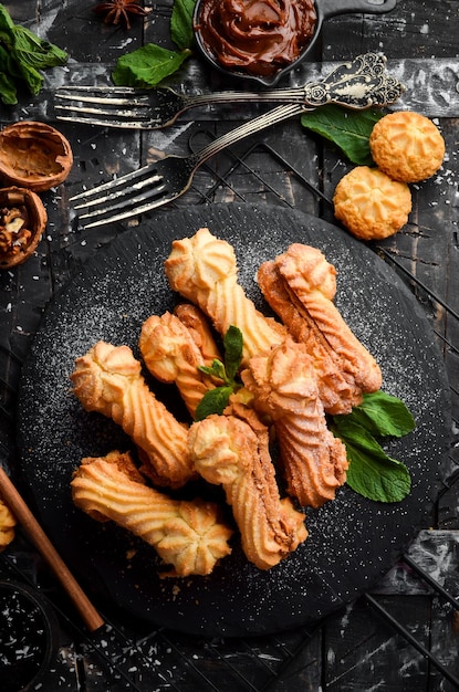 Cookies with condensed milk Sweets Top view free copy space