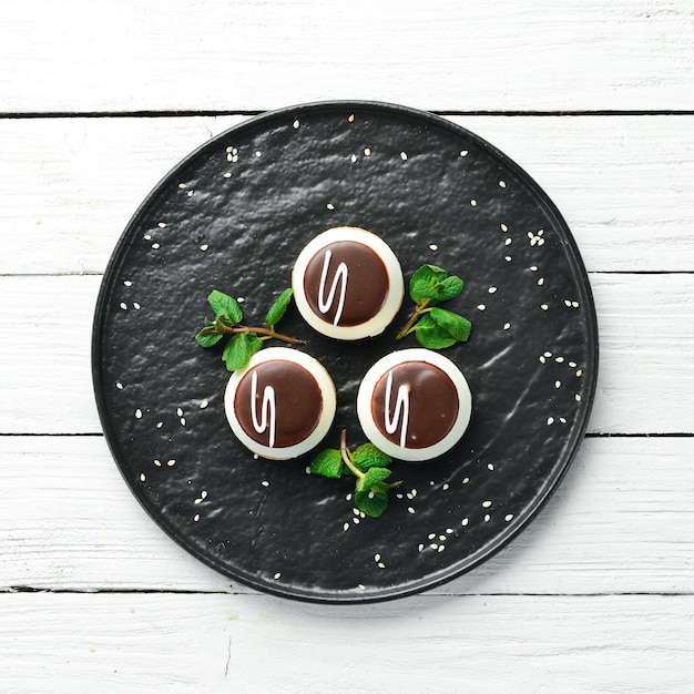 Cookies with cream and chocolate Candy bar Top view Rustic style