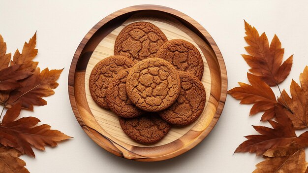 A cookies on the wooden bowl fall season scene