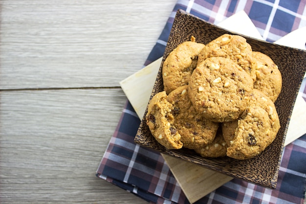 Cookies in a wooden bowl