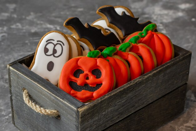 Cookies in a wooden box halloween sweets